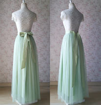 Green Floor-Length Tulle Skirt Outfit Bridesmaid Tulle Maxi Skirt Back-bow image 8