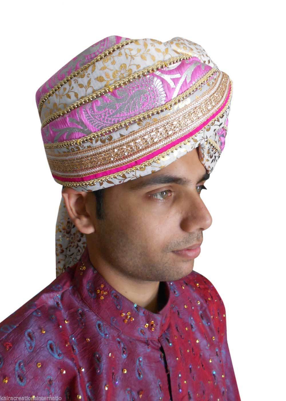 Men Hat Indian Traditional Dress Pagri Turban Top Hats Silk Blend Safa