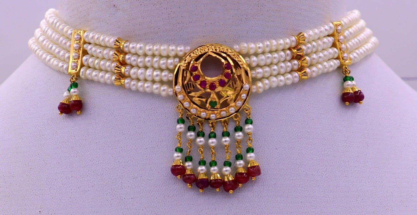 22K YELLOW GOLD FIT NECK RAJPUTI PUNJABI NECKLACE SET BEAUTIFUL BRIDAL