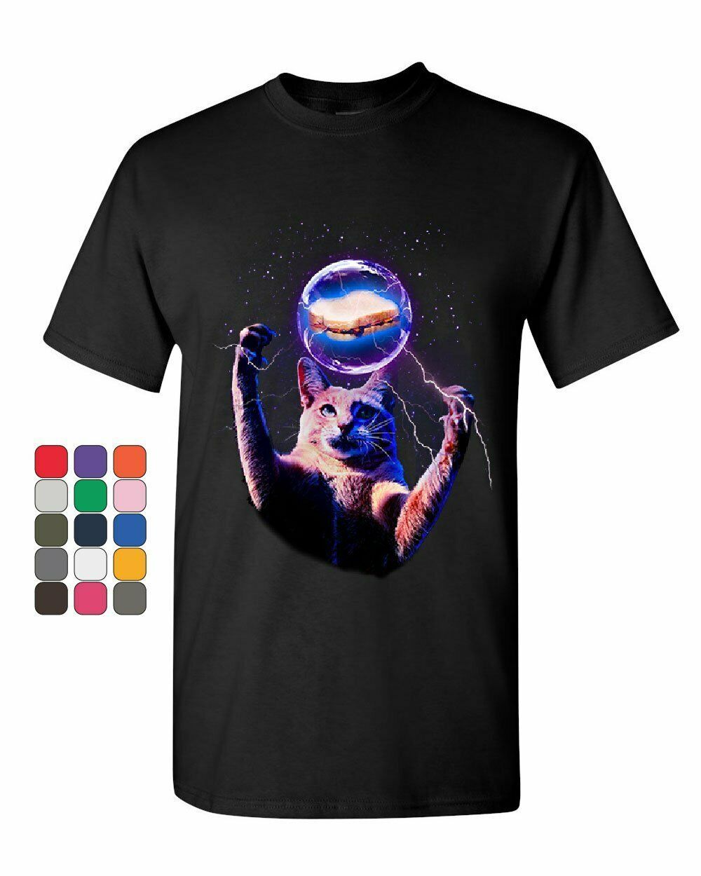 Cat Catching a Sandwich T-Shirt Plasma Ball Kitty Kitten Weird Mens Tee Shirt