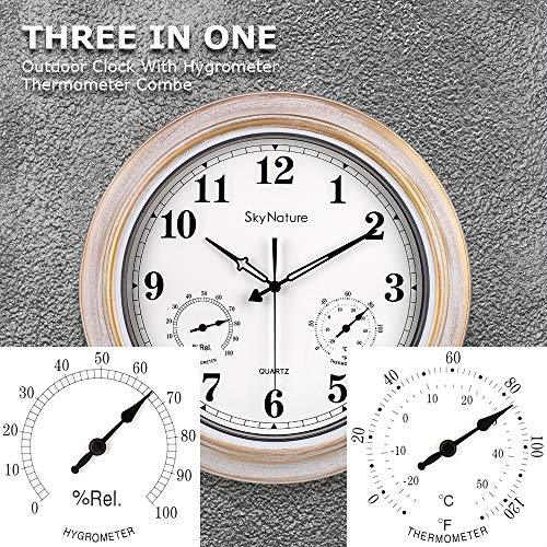 Large Outdoor Clock, Waterproof Clock with Thermometer and Hygrometer Combo, Alarm Clocks