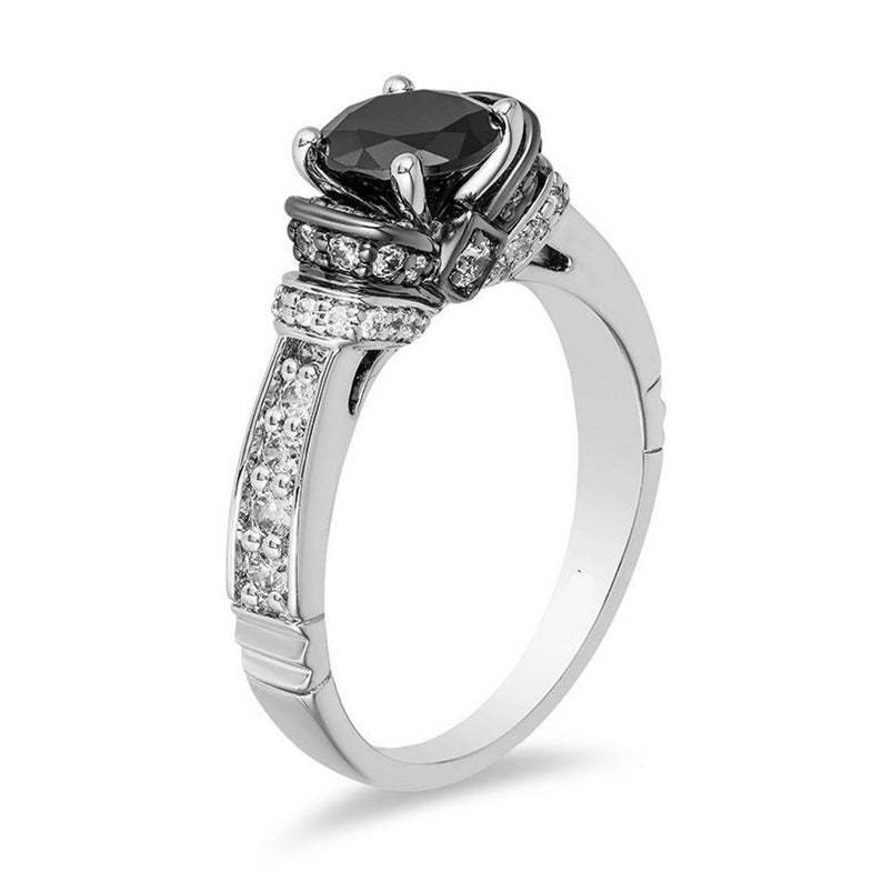 Enchanted Disney Evil Queen1.35Ct Black Round CZ Diamond 925 Silver Wedding Ring