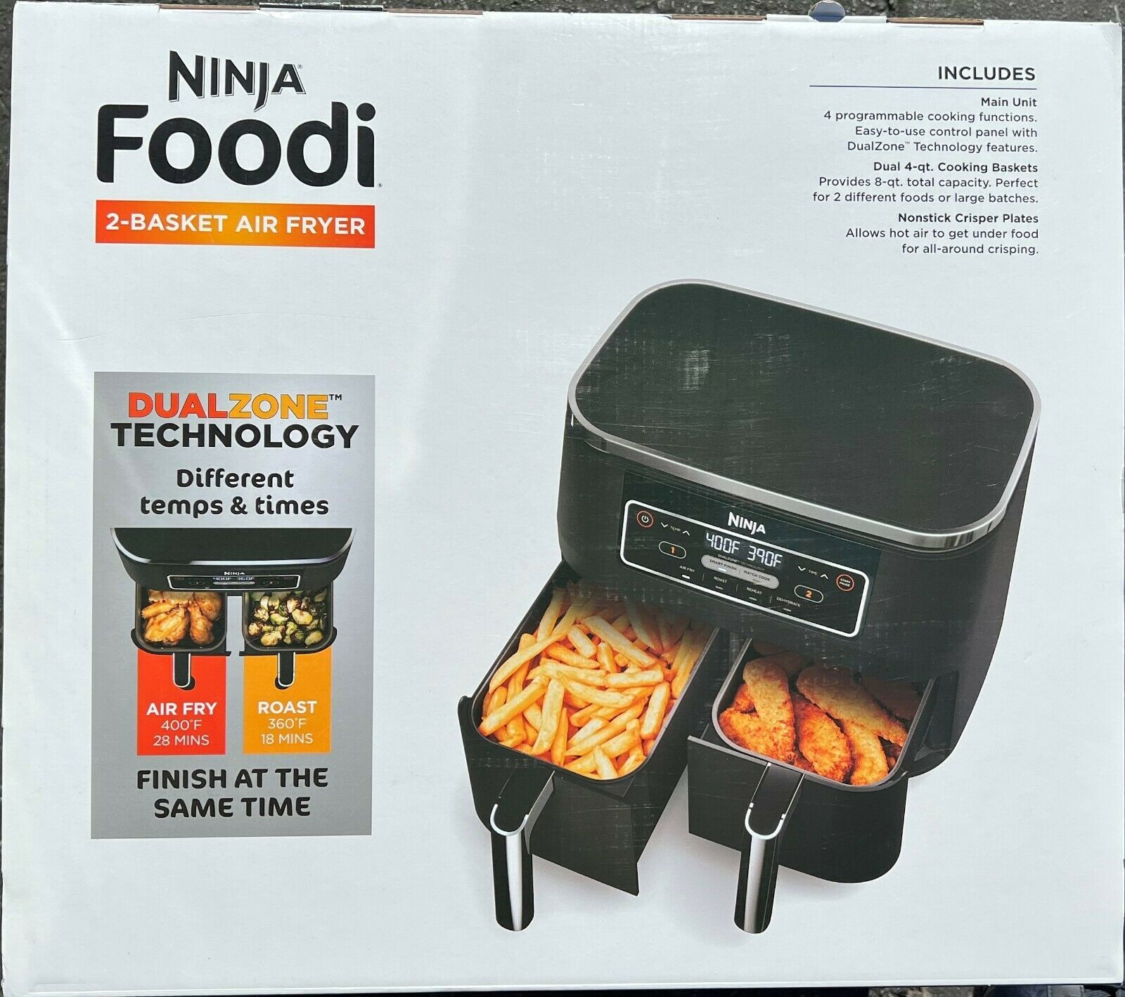NEW Ninja DZ100 Foodi 4in1 8 qt 2Basket Air Fryer with DualZone