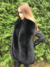 Double-Sided Fox Fur Stole 70' King Size Two Full Pelts Collar Jet Black Fur Boa image 6