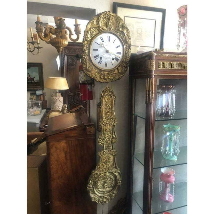 Antique French Morbier Comtoise Brass Wall Clock Clocks