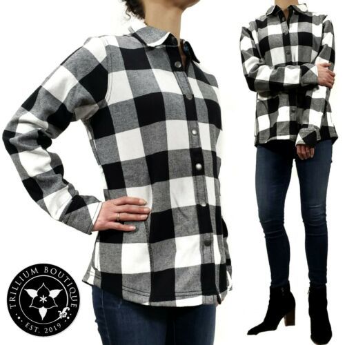 Orvis Womens Plaid Fleece Lined Shirt Jacket Xxl Blackwhite Buffalo Nwt Tops 2682