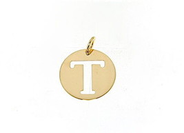 18K YELLOW GOLD LUSTER ROUND MEDAL WITH LETTER T MADE IN ITALY DIAMETER 0.5 IN image 1