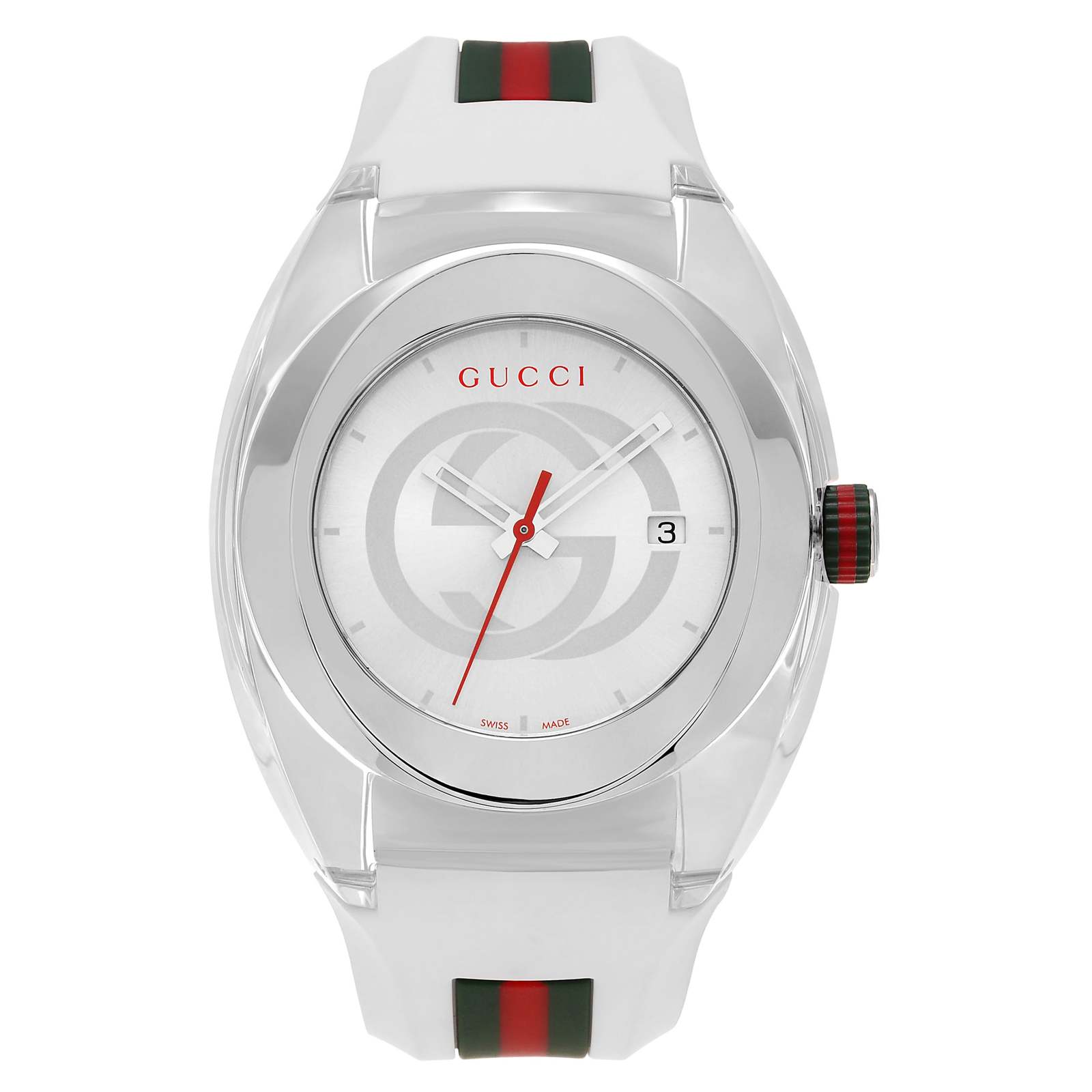 Gucci YA137102 Silver Dial Rubber Strap Unisex Watch - Wristwatches