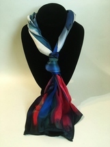 Hand Painted Silk Scarf Royal Blue Red White Green Womens Unique Rectang... - £46.21 GBP
