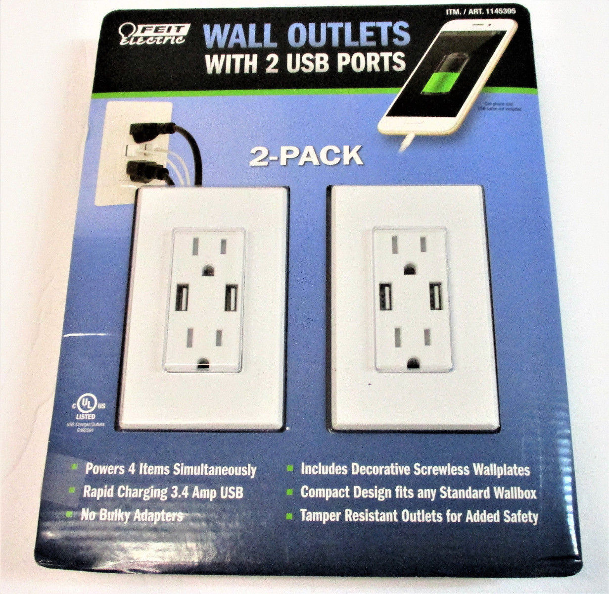 Feit Electric Wall Outlets with 2 USB Ports 2 Pack Outlets