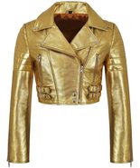 Women&#39;s Golden Metallic High Waist Crop Ladies Motorcycle Vintage Leathe... - $200.00