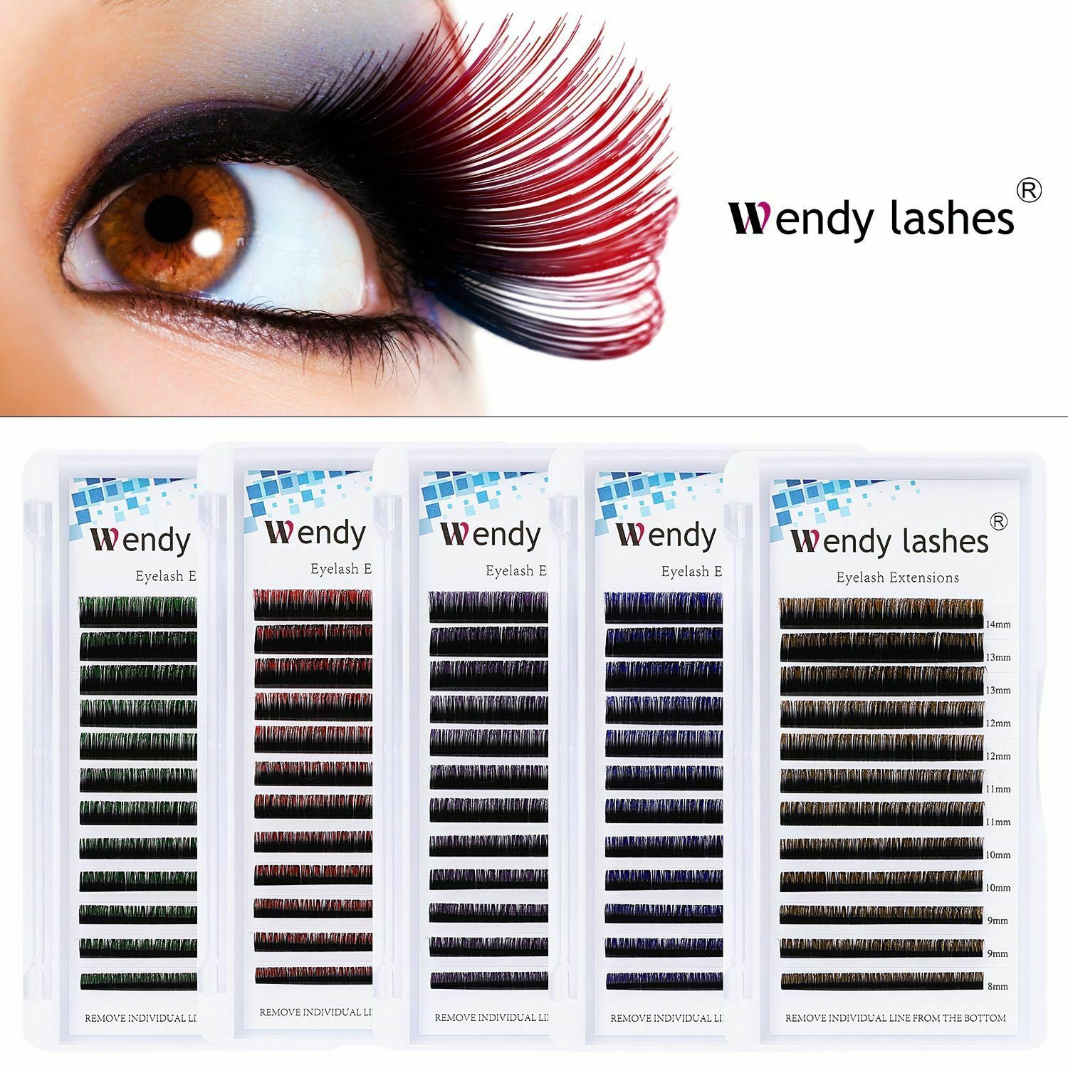 Ombre Red Green Brown Blue Classic Colored Eyelash Extension Individual Cilios