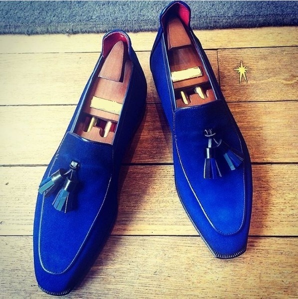 Handmade men leather shoe, royal blue loafer for men, formal suede ...