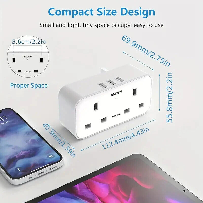 UK Plug Adapter With 3 USB Double Plug and 50 similar items