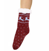 Women's Reindeer Sherpa Lined Non-Slip Winter Weight Slipper Socks Pack of 12 image 4