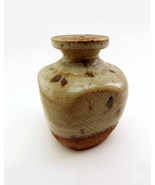 Crosshatch 1960s Top Glazed Pottery Vase Angular Ceramic Vessel w/ Rough... - $28.90