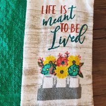 Kitchen Towels, set of 3, Green Spring Flowers, Life is Meant to be Lived image 2