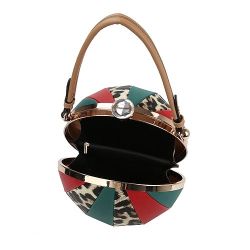 Round Beach Ball Handbag Women's Fashion Satchel Purse Leopard Frame