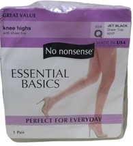 No Nonsense Knee Highs Pantyhose Essential Basics Size Q JET BLACK Sheer... - $7.81