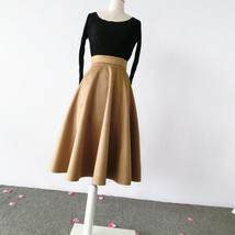 Women Suede Winter Holiday Skirt A-line Midi Skirt Camel Green Custom Plus Size image 2