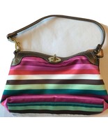 Coach Womens Shoulder Handbag Multi-Color Stripe Leather Trim Purse - £26.10 GBP