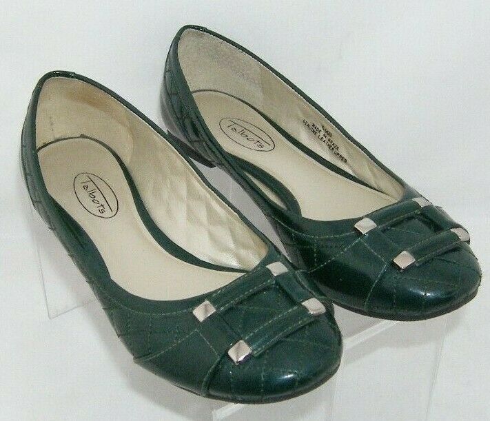 Talbots green patent leather buckle accent quilted round toe ballet