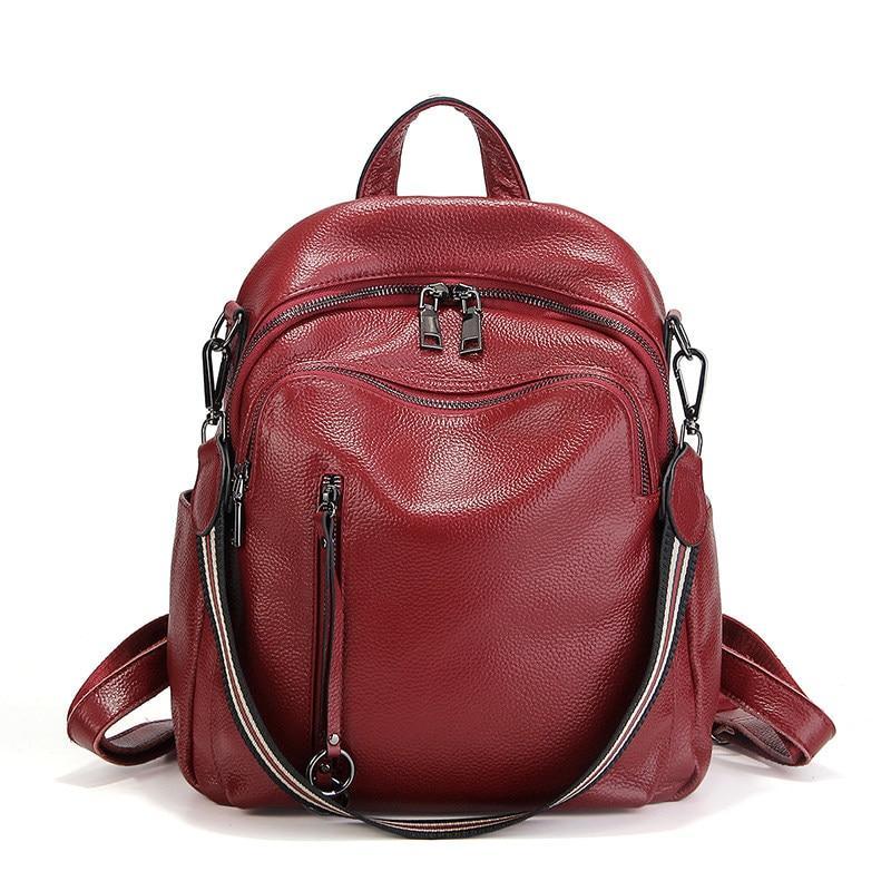 High Quality New Fashion Black Blue Red Genuine Leather Women Backpacks ...