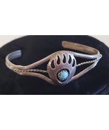 Cute Native American Sterling Silver Turquoise Bear Paw Baby Bracelet - $35.00