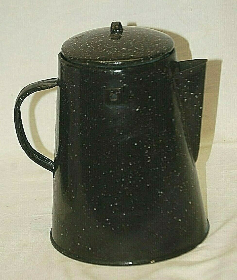 Enamelware Cowboy Coffee Pot Camp Fire Chuck Wagon Tool Black White
