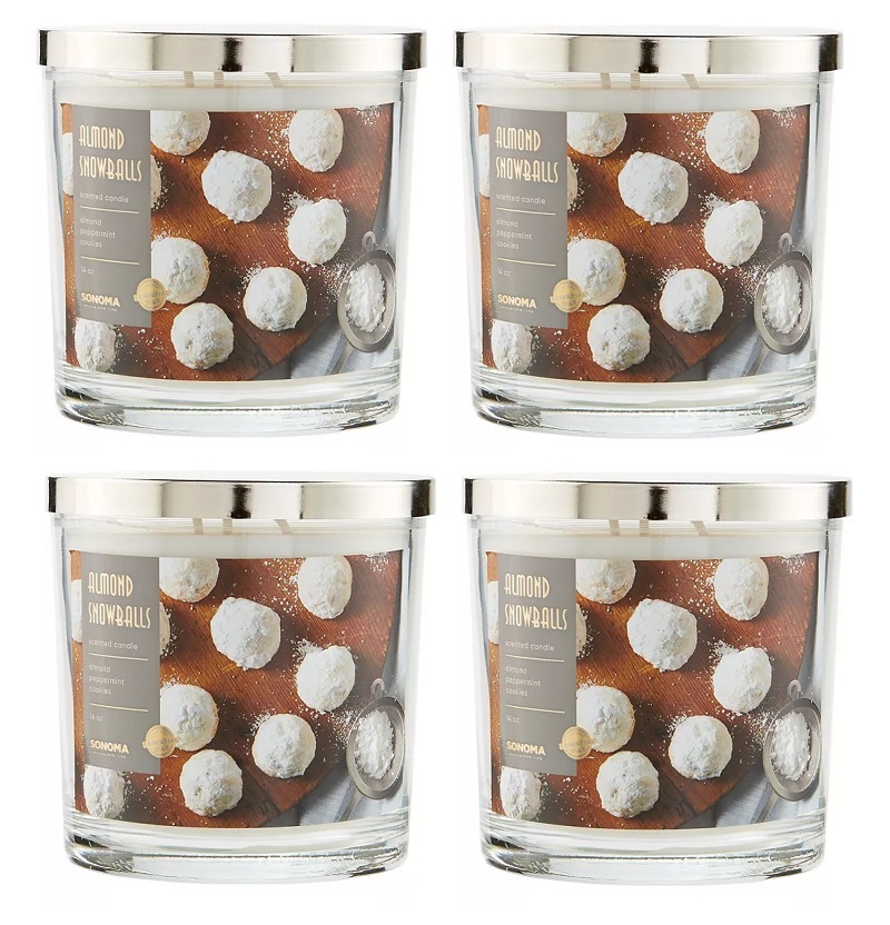 Primary image for Sonoma Almond Snowballs Scented Candle 14 oz- Almond Peppermint Cookies Lot of 4