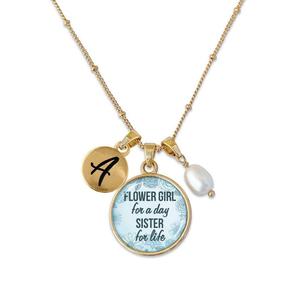 Unbranded - Custom flower girl for a day sister for life pearl gold necklace choose initial
