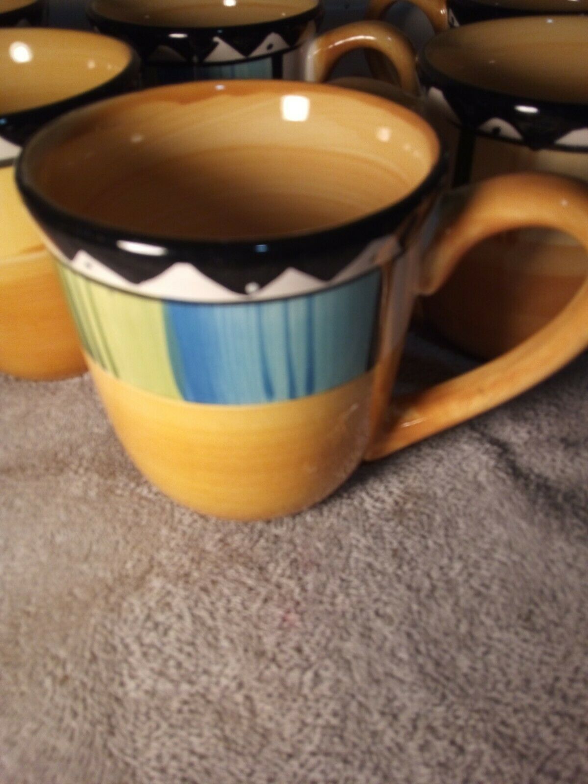 (6) GIBSON ELITE COFFEE MUGS / CUPSLARGEYELLOWSTRIPEDFREE SHIPVGC Mugs