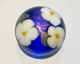 Charles Lotton Blue “Multi Flora” Iridescent Floral Paperweight Stunning... - $275.00