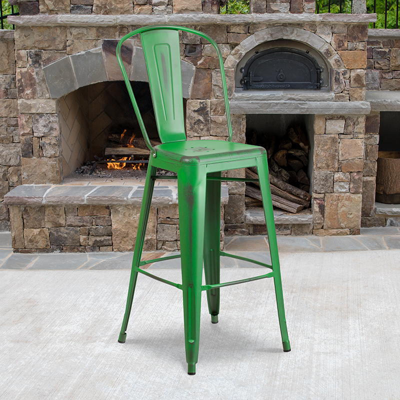 Distressed Green Metal Stool ET-3534-30-GN-GG