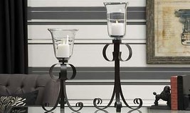 Pedestal Candle Holder Set of 2 Black Iron With Glass Holders 19.9"  & 25" High image 2