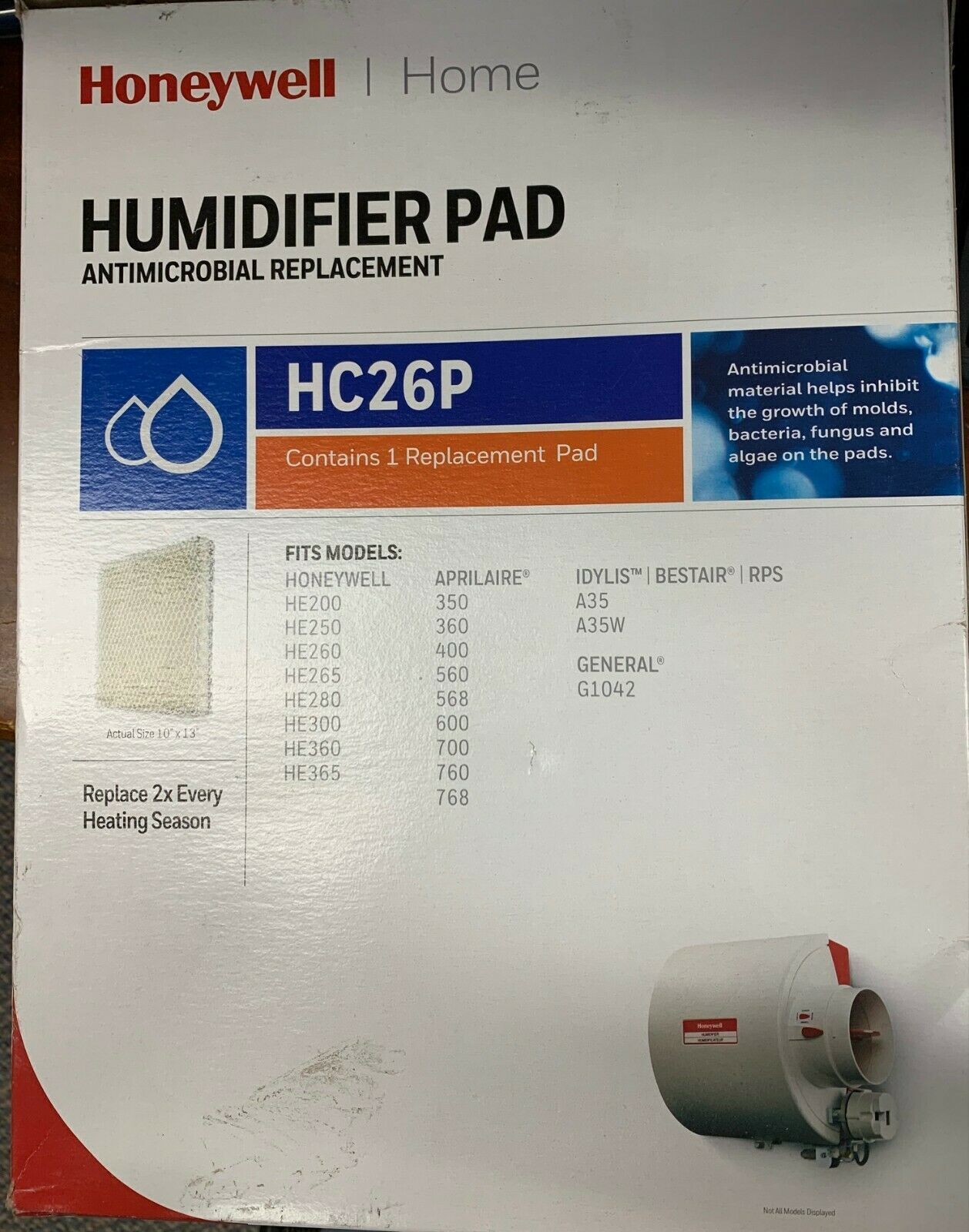 Honeywell AntiMicrobial HC26P Humidifier Replacement Pad 10"x13