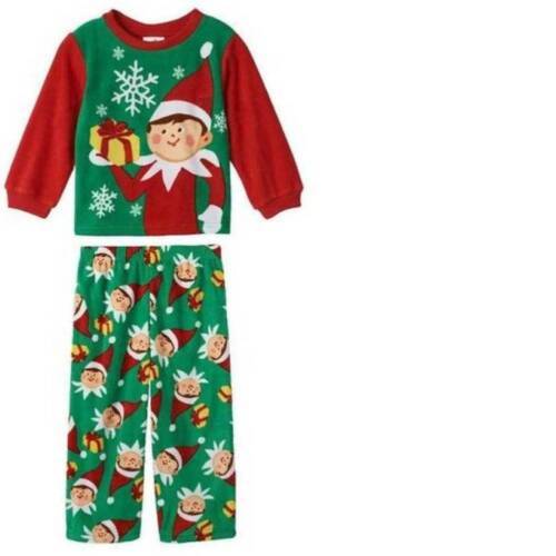 Boys Pajamas Christmas 2 Pc Set Green Red Elf On Shelf Shirt Pants Toddler-sz 3T