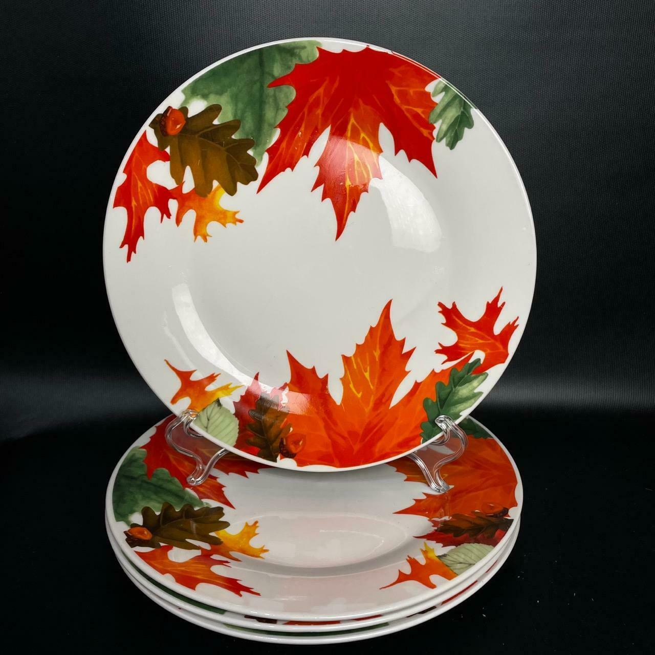 Royal Norfolk 4 Colorful Fall / Autumn Leaves & Acorns Dinner Plates