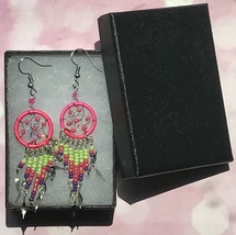 Earrings, Hot Pink Dream Catcher, Dangle, Native American, Fish hook ear... - $9.79