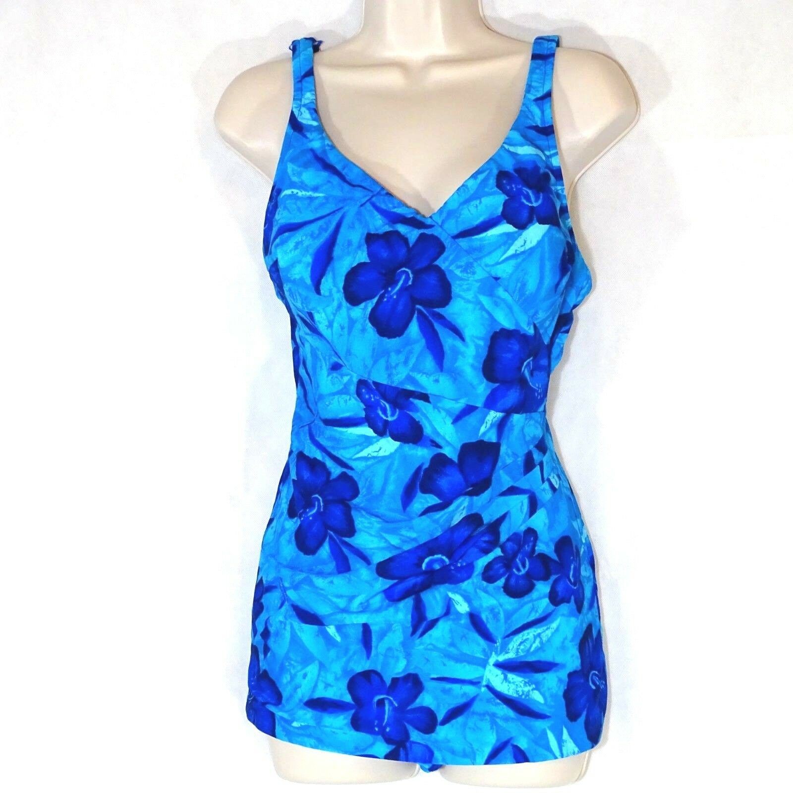 Roxanne One Piece Swimsuit Women Size 16 38C Blue Floral Vintage - Swimwear