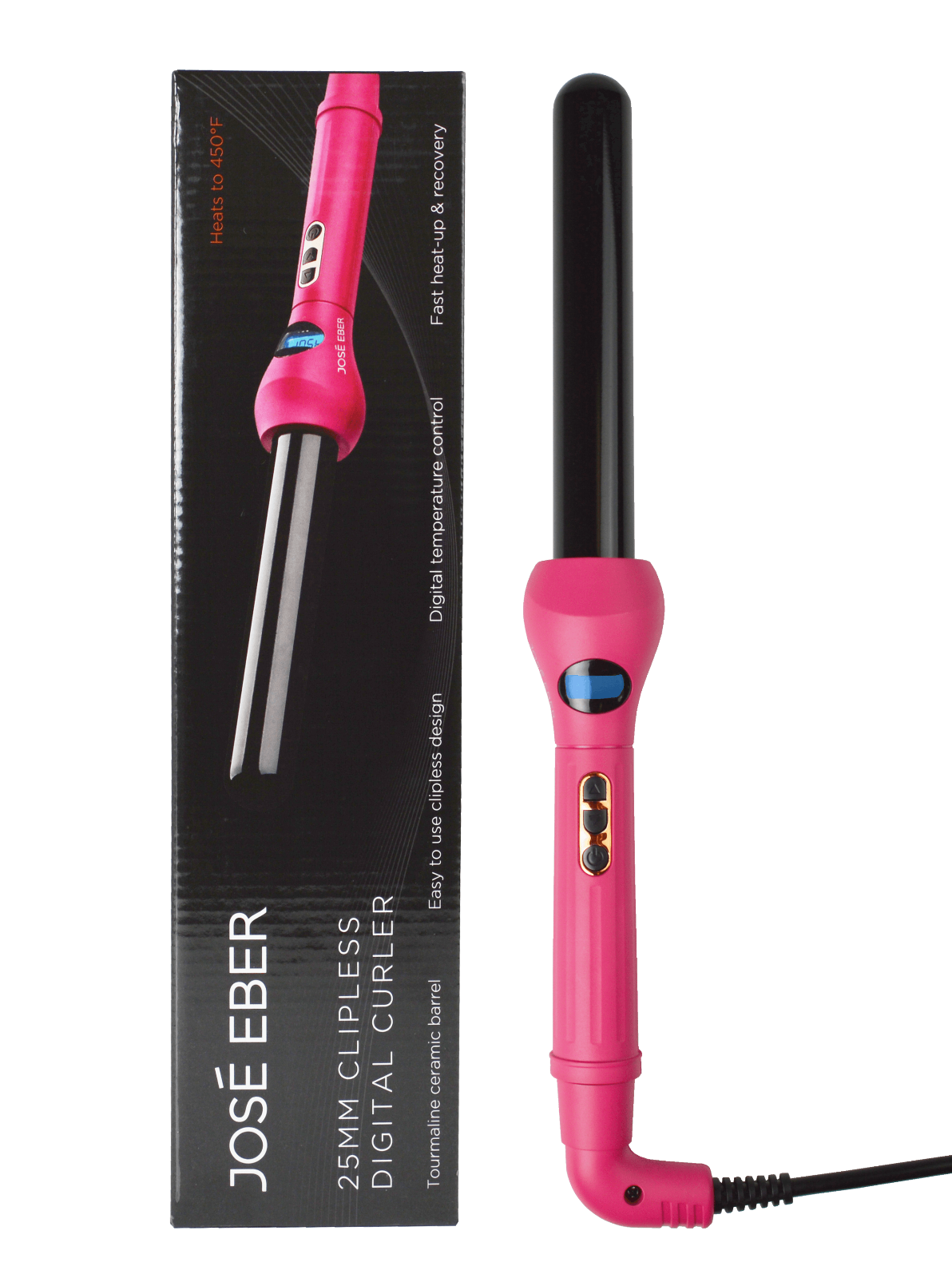 Jose Eber 25mm, Digital Clipless Curling Iron, Curler, Wand, Pink, Dual Voltage