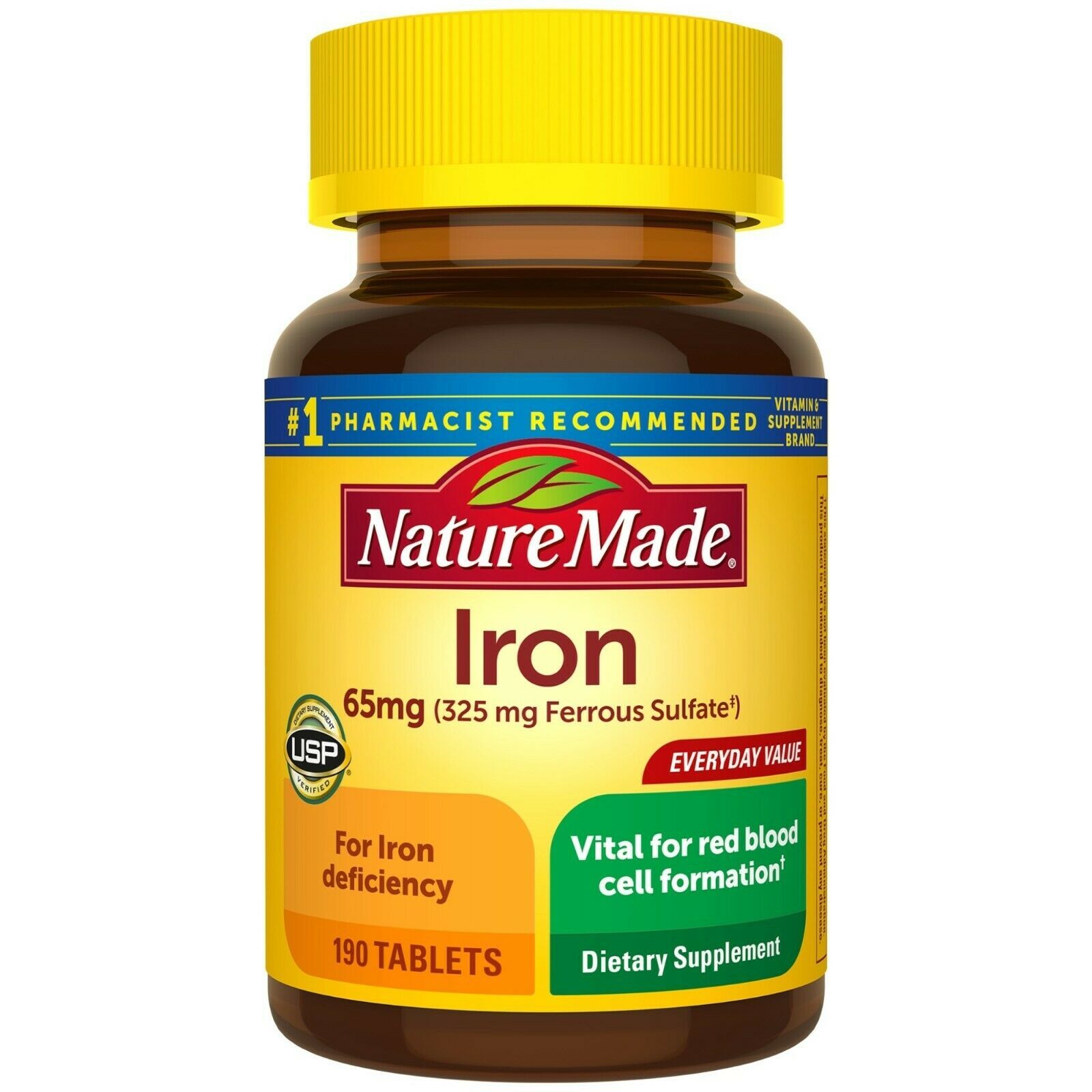 Primary image for Nature Made Iron 65 mg (from Ferrous Sulfate) Tablets, 190 Count  for Red Blood+