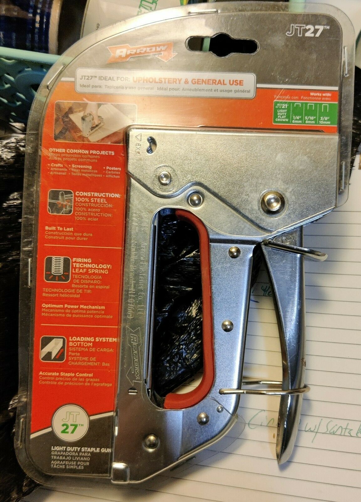 Arrow Fastener JT27 Thin Wire Staple Gun, Uses Three Sizes Of JT21