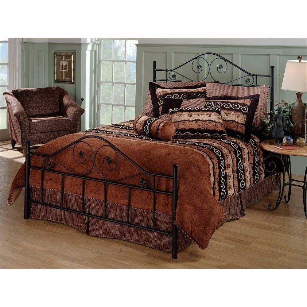 Full Queen King Black Finish Metal Bed Frame Headboard Footboard Rails