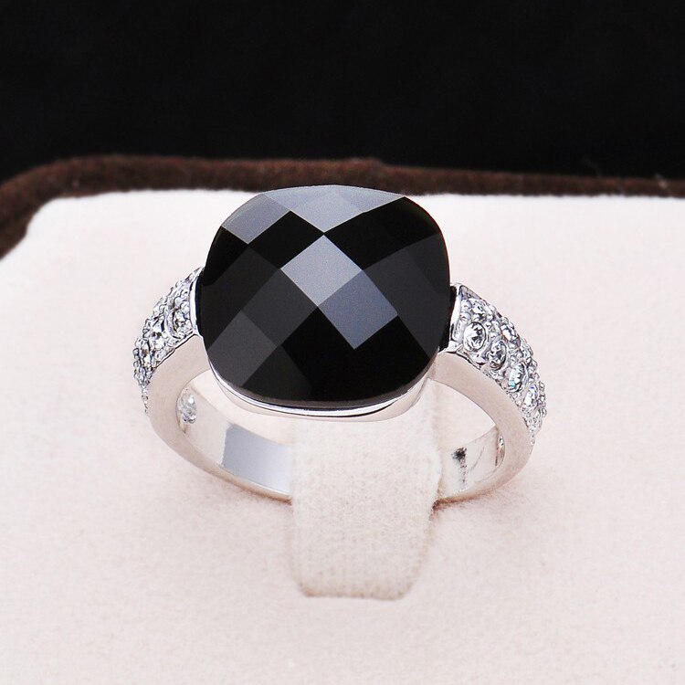 MOONROCY Black Crystal Rings Rose Gold / Silver Color Square Crystal Rings for W