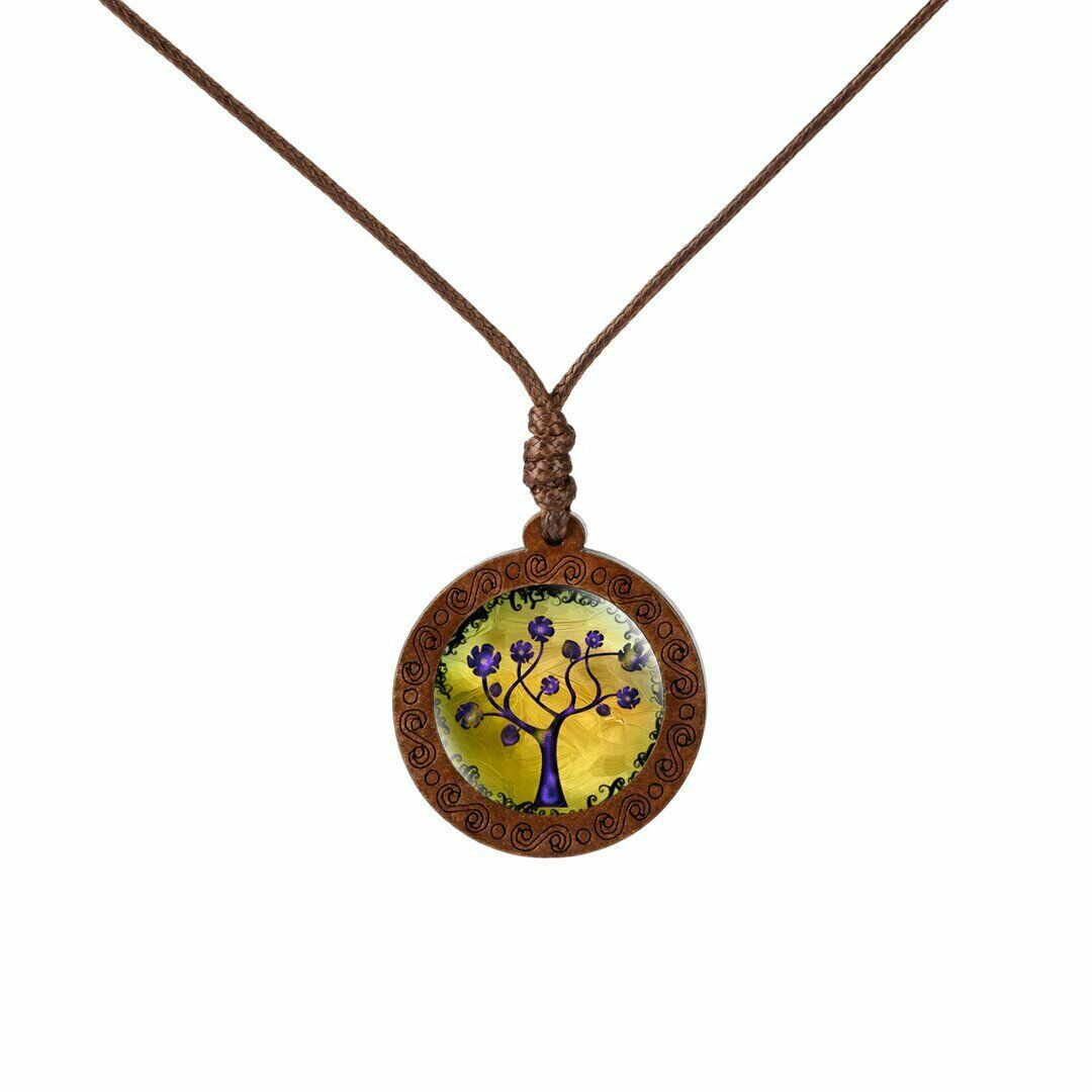 Wood Life Tree Time Gem Glass Pendant Necklace - New