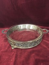 Vintage Silverplate cradle with handle Pyrex Round Casserole Dish Mid Ce... - $39.59