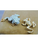 2 Rhinestone Jeweled Figural Frog Pins ESTATE - $29.99