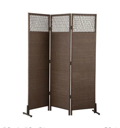 Outdoor Brown Resin Wicker 3 Panel Privacy Screen Room Divider Patio Furniture Privacy Screens