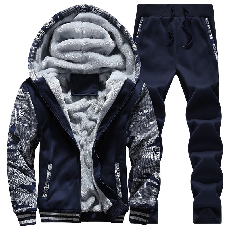 2021 Winter Style Men's Casual Thick Warm Print Sweater Set Baseball Outwear Spo